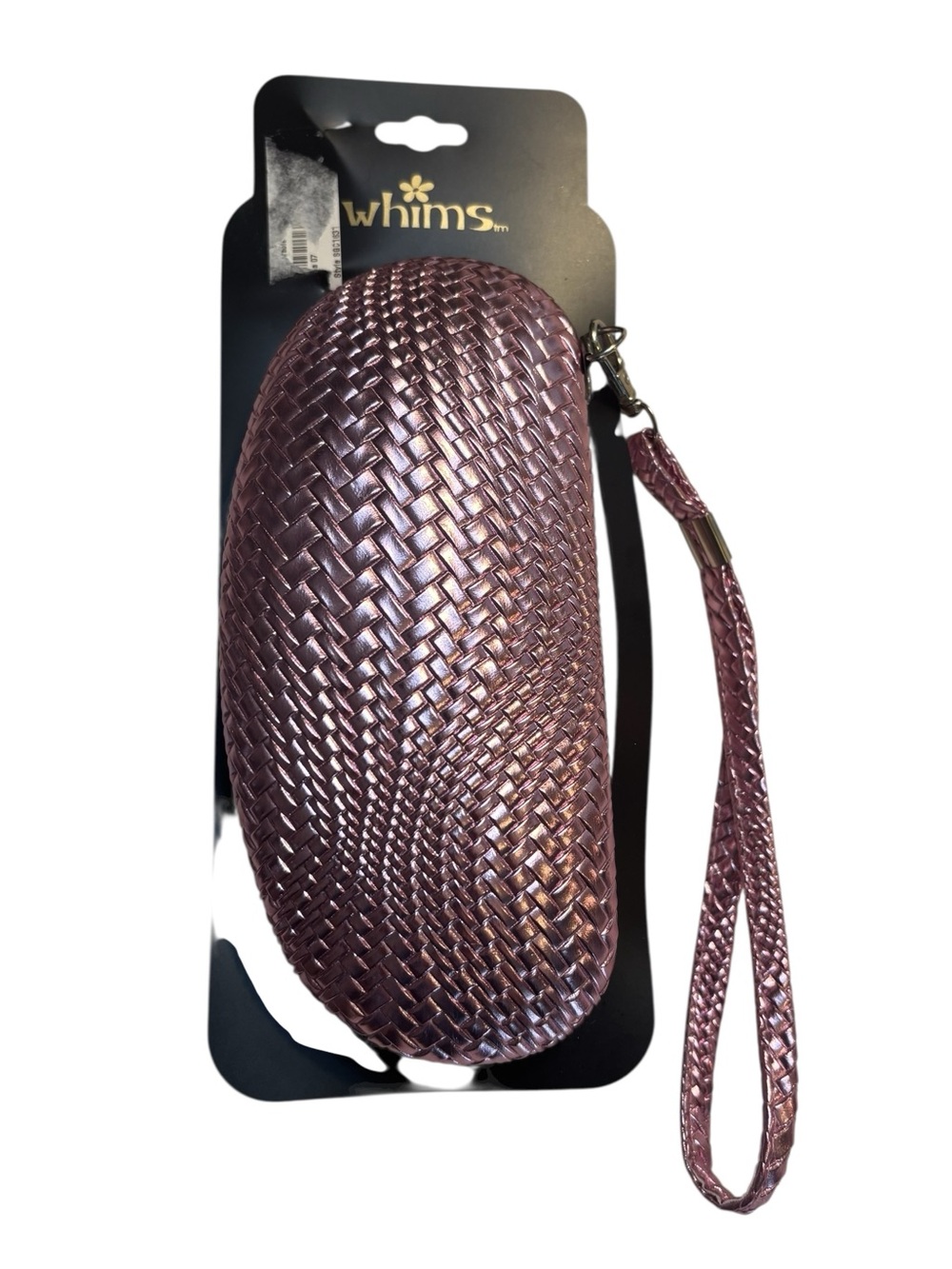 NEW Whims Sunglasses Case with Wristlet Metallic Mauve Pink Woven braided design